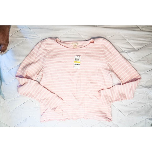 Maison Jules | Striped Scalloped Crossover Top, Sz M, Pink - Picture 2 of 5